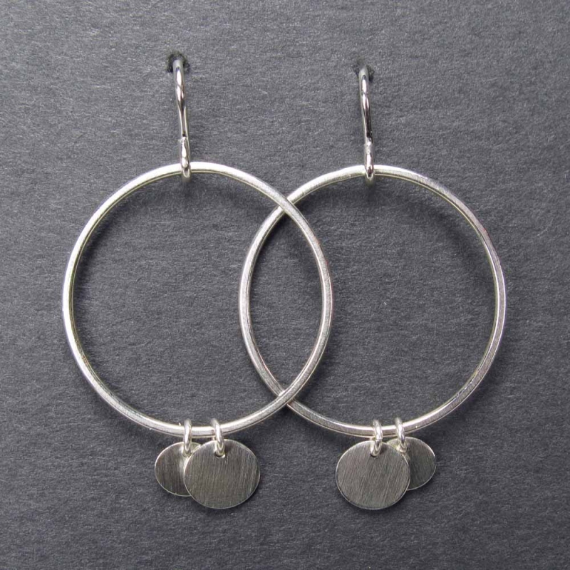Silver Circle Earrings with 2 Orbs